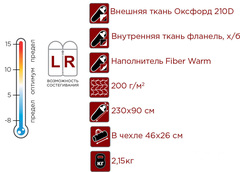 Спальный мешок INDIANA Vermont R-zip от -8 °C (одеяло с подголовником, фланель, 195+35X90 см)