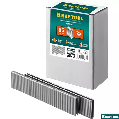 KRAFTOOL тип 18GA (55/90/C) 25 мм, 5000 шт, скобы для степлера (31789-25)