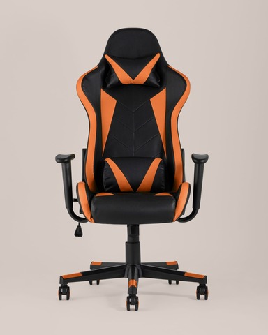 Кресло игровое TopChairs Gallardo оранжевое, с поясничной поддержкой ортопедические 126*66*64см. 136см. 66см. 64см. полиуретан
