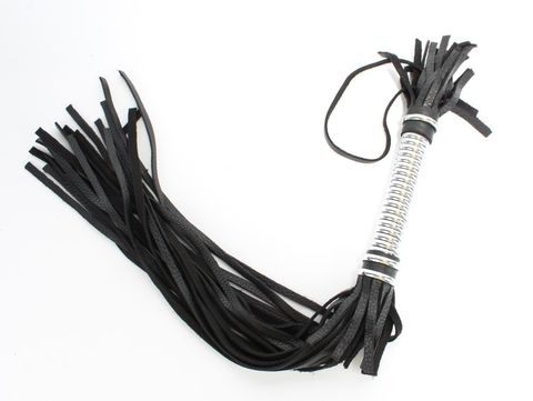 Черная длинная плеть с серебристой ручкой - 56 см. - БДСМ Арсенал 54052ars