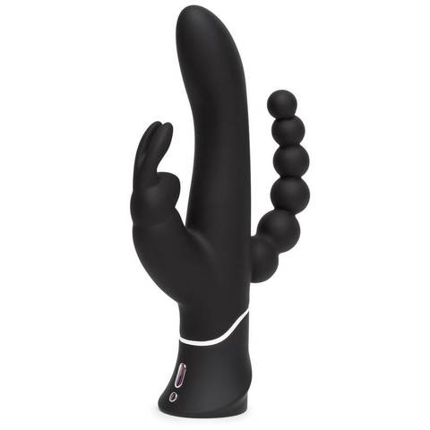 Черный перезаряжаемый вибратор Triple Curve Rechargeable Rabbit Vibrator - 25,4 см. - Happy Rabbit 71506