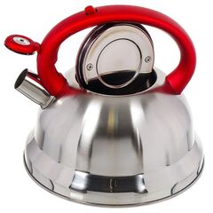 Чайник нерж, 3 л, свист, мат, ручк с силик покр, Daniks, красн, MSY-013R