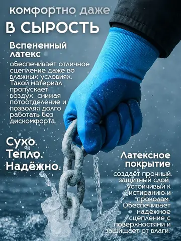Перчатки зимние для рыбалки и работы прорезиненные теплые -20°C