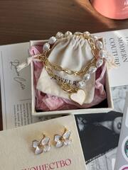 Набор украшений СИЯЙ колье сердце +серьги цветок