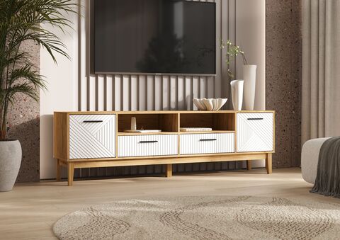 Флэш Тумба ТВ 2 двери 2 ящика (Браш Вайт, Дуб Крафт )