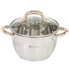 Кастрюля нерж, 2.6 л, с крыш, Daniks, Мадрид Gold, SD-318G, индукц