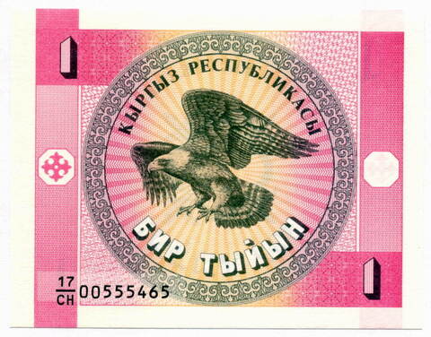 Банкнота Кыргызстан 1 тыйын 1993 год. UNC