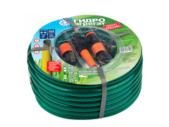 Шланг 3/4" 20 м, поливочный армированный 3-х слойный 1,5мм, зеленый, ПВХ, "ИЗУМРУД" + фитинги и насадка, 66-3-021