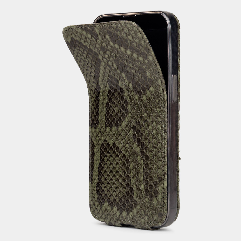 Чехол для iPhone 13 Pro Max из натуральной кожи питона, зеленого цвета