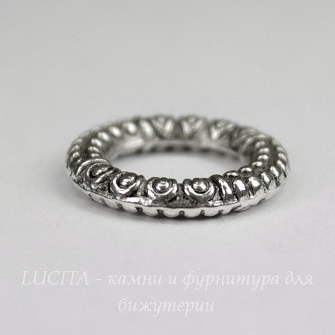 Коннектор - кольцо с узором (цвет - античное серебро) 17 мм