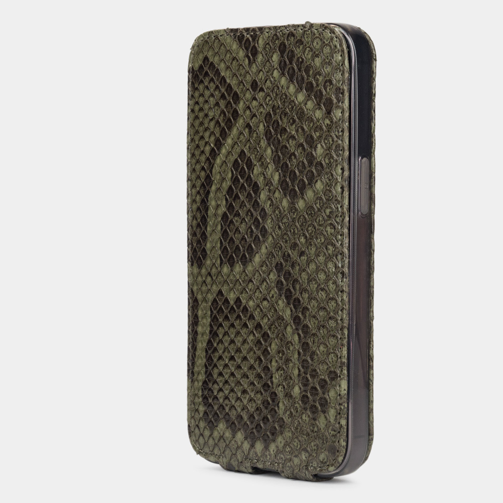 Чехол для iPhone 13 Pro Max из натуральной кожи питона, зеленого цвета