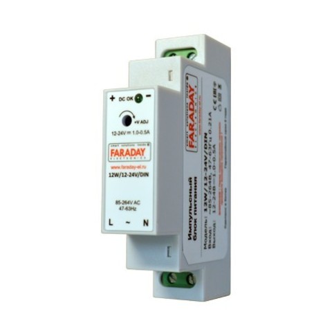 Блок питания с  креплением на DIN  рейку 12W/12-24V