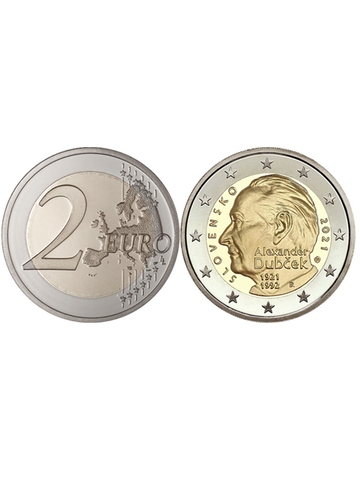 2 евро 2021 Словакия - 100 лет со дня рождения Александра Дубчека