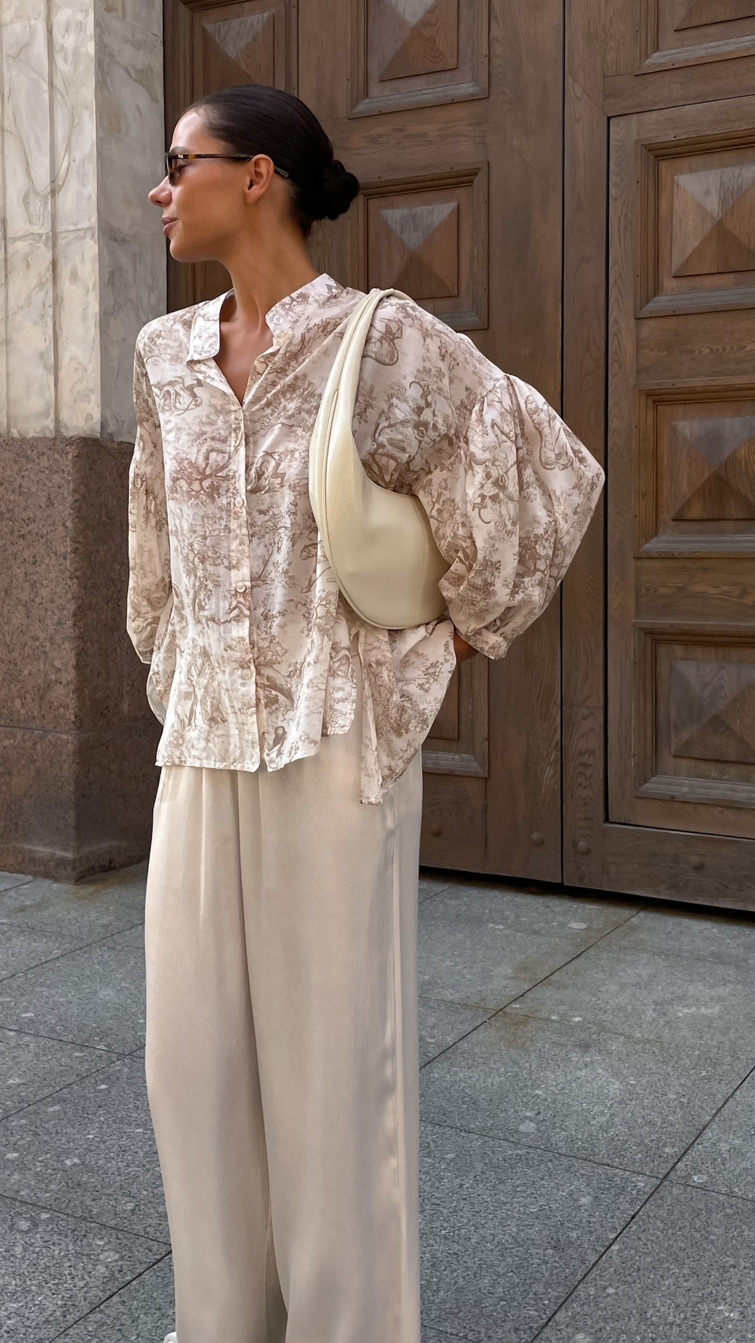 Блуза из шелка и хлопка с рисунком Toile de Jouy