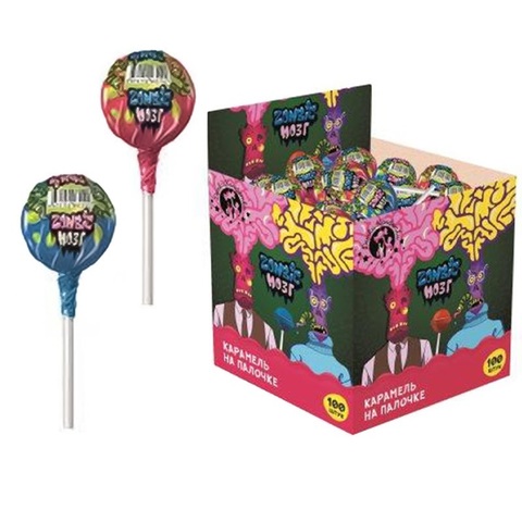 Карамель на палочке Zombie Мозгфруктовое ассорти 1кор*12бл*100шт, 10гр