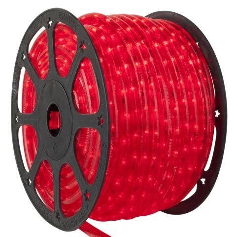 Дюралайт 100м диод круглый, диаметр 9,5мм, на 1метре 18 диодов, КРАСНЫЙ, 3жилы, с евровилкой