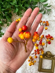 Ягоды рябина желто-оранжевые, искусственные на ветке, зонтиком, 9-15 мм, набор 10 шт.