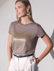 Нарядная футболка с блестящим принтом фольгой  D49.135 (131394)