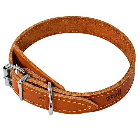 ZooOne ошейник из натуральной кожи для собак 20 мм*30-40 см, пряжка ролик , НИКЕЛЬ рыжий