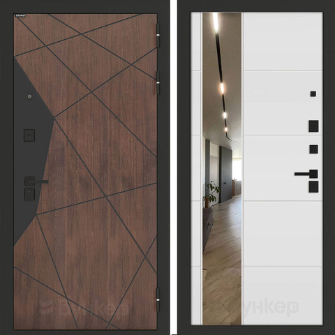 Входная металлическая дверь Бункер БН-14 зеркальная вставка ФЛЗ-649 Белый софт