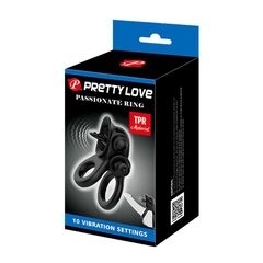 Черное эрекционное кольцо с подхватом мошонки и стимулятором клитора Passionate Ring - 
