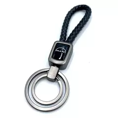 Брелок для ключей кожаный с эмблемой Man (кожзам, косичка, двойное кольцо, черный цвет)