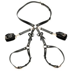 Черная сбруя Bondage Harness на бедра с бантиками - размер M-L - 