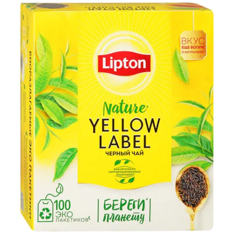 купить Чай черный в пакетиках Lipton Yellow Label, 100 пак/уп (Липтон)