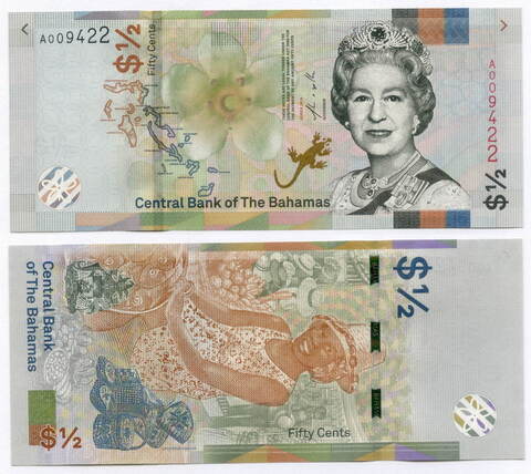 Банкнота Багамы 50 центов (1/2 доллара) 2019 год. UNC