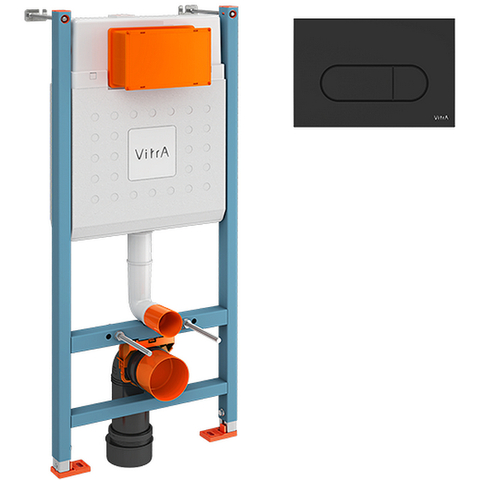 Vitra 800-1874 Комплект: инсталляция Core 732-5800-01 и панель смыва Root R 740-2211 цвет черный матовый, 3 / 6 л, глубина установки 12 см. Все крепежи в комплекте (к стене и к полу)