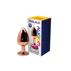 Анальная пробка металлическая Tralalo золотая с розовым кристаллом от WOOOMY (8*3,4 см.)