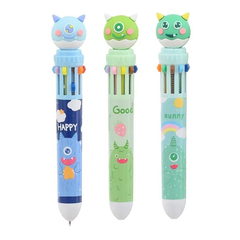 
          Ручка шариковая, автоматическая, 10в1, Jiandan, 10-ти цветная, серия "КОТ-МОНСТРИК", с резиновой фигуркой, 36 шт