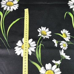 Ткань хлопок сатин с эластаном ромашки на черном 2007