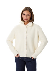 Молочный кардиган в рубчик на пуговицах