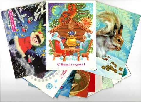 Подборка Новогодних поздравительных открыток — 12 штук — разные — чистые, без повторов - СССР