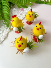 Цыплята пасхальные, декоративные, пушистые, 6 см на ветке, набор 4 шт.