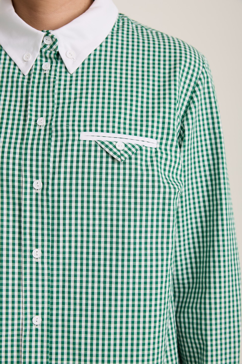 Рубашка в клетку с белым воротником, зеленый