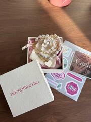 Набор украшений СИЯЙ колье сердце +серьги цветок