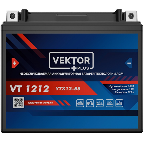 АКБ VEKTOR VT 1212 EB12-4 YTX12-BS, YTX12 (150 x 87 x 130) 10Ач (CT1212)