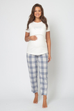 Пижама для беременных и кормящих 17038 голубая клетка