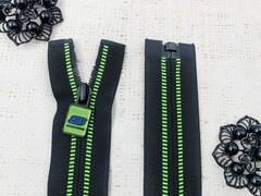 Молния спираль потайная, Т5, 80 см, чёрный с салатовым