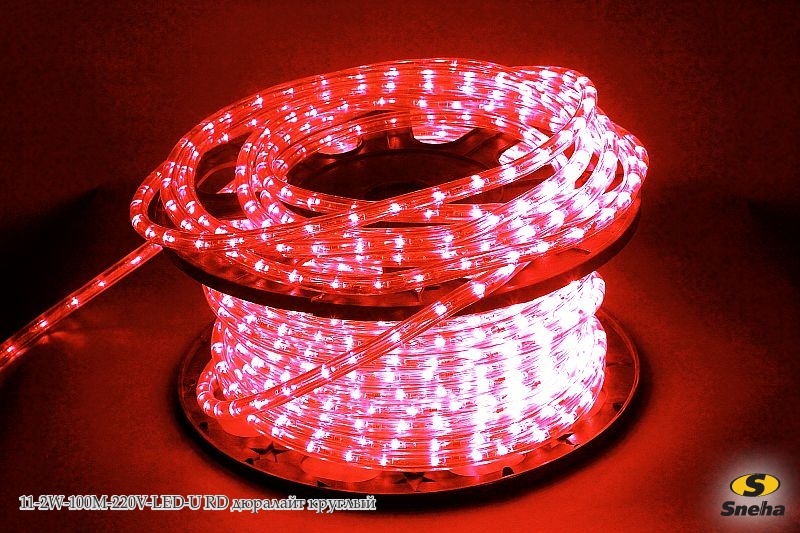 Дюралайт 11-2W-100M-220V-LED-U RD Красный двухжильный круглый