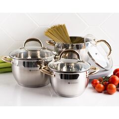 Кастрюля нерж, 2.6 л, с крыш, Daniks, Мадрид Gold, SD-318G, индукц