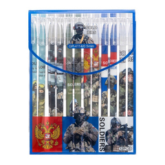 Ручка гелевая, пиши-стирай, Basir, синие чернила, серия "Солдат", разноцветный корпус