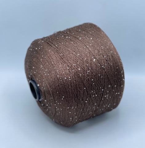 Бобинная пряжа, Linette Pailletes, 450м, 80% Лен, 20% Полиэстер(пайетка), Коричневый+пайетка.37701