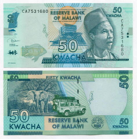 Банкнота Малави 50 квача 2020 год CA7531680. UNC
