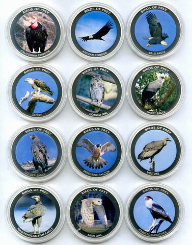 Набор из 12 монет 10 квача 2010 год Малави "Хищные птицы"