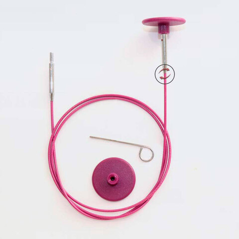 Тросик поворотный (заглушки 2шт, кабельный
ключик) для съемных спиц, длина 29см (готовая
длина с спицами 50см), нержавеющая сталь с
нейлоновым покрытием, фиолетовый