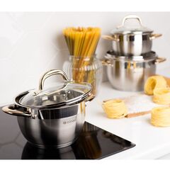Кастрюля нерж, 2.6 л, с крыш, Daniks, Мадрид Gold, SD-318G, индукц