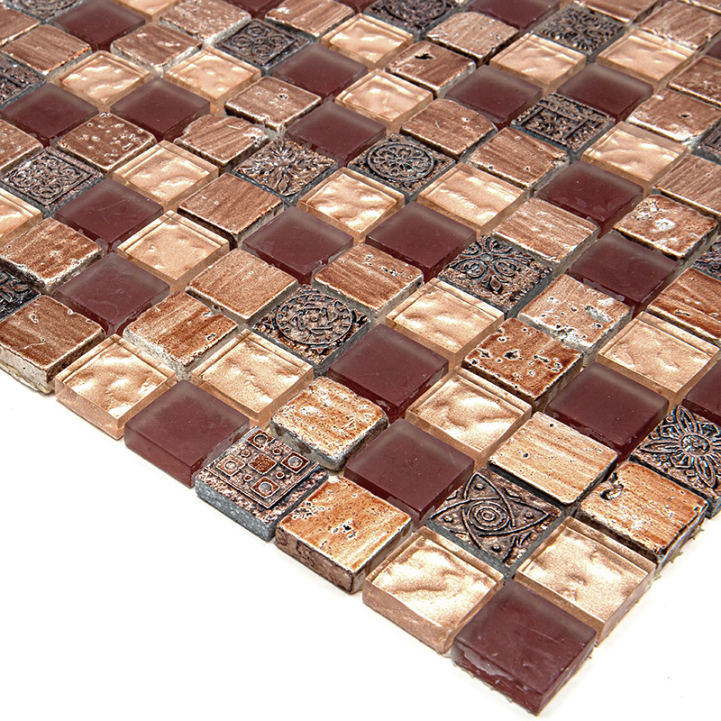 BDA-2322 Мозаика из стекла травертина и агломерата Natural Inka коричневый квадрат